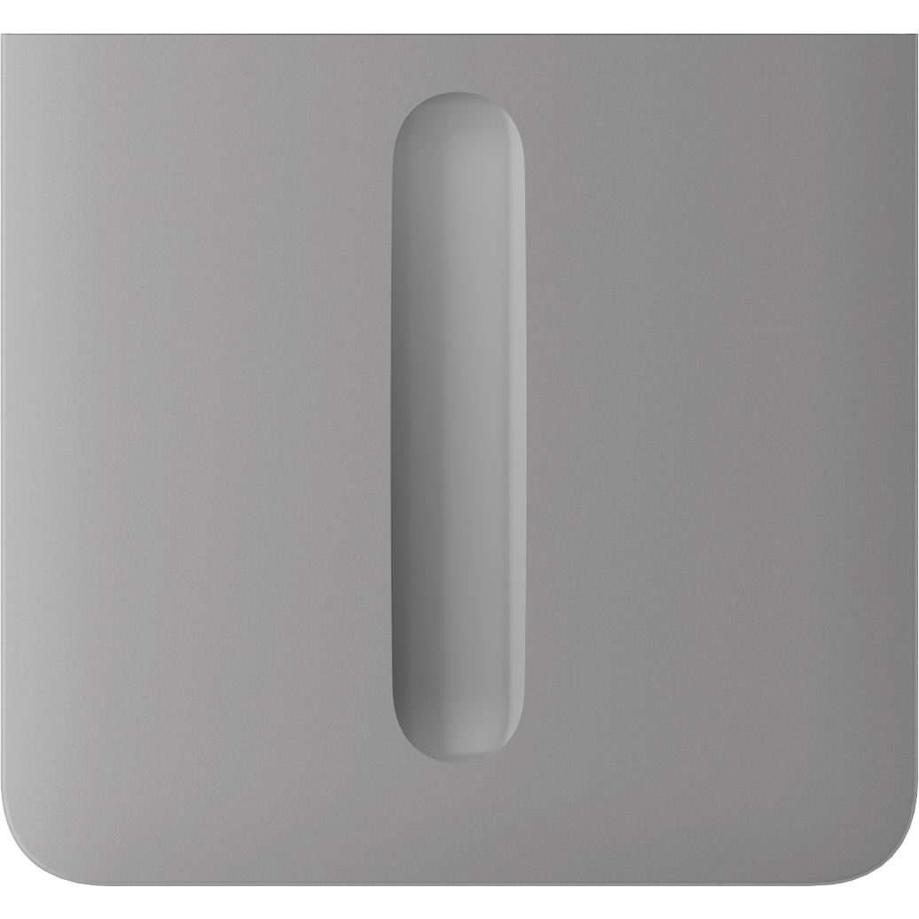 Graue, rechteckige Oberfläche mit einer länglichen, vertieften Einkerbung in der Mitte.