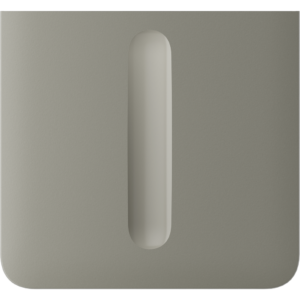 Quadratische, minimalistische Wandhalterung in neutralem Grau mit ovalem Ausschnitt in der Mitte.