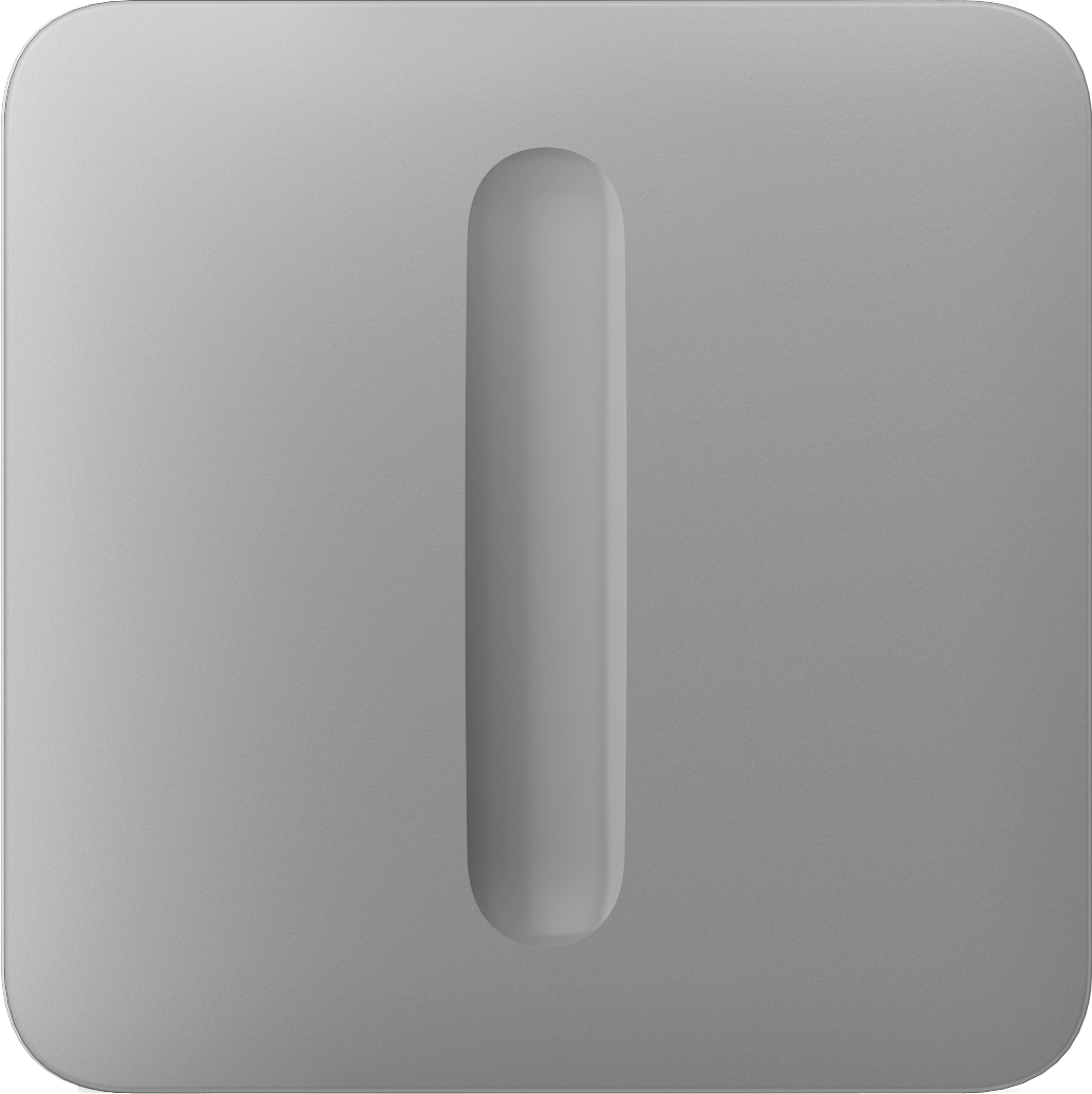 Graue rechteckige Taste mit vertikalem ovalem Schlitz in der Mitte.