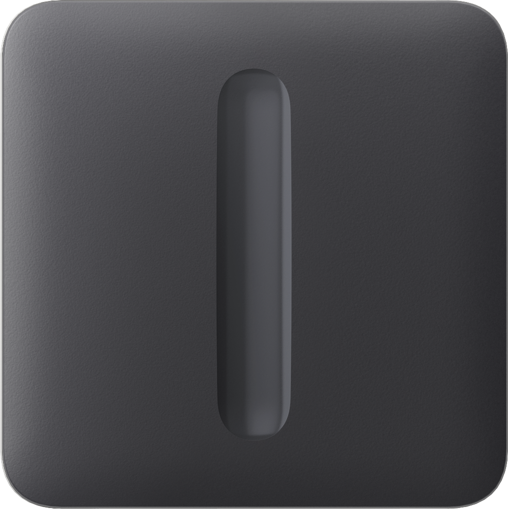 Ein schwarzer, rechteckiger Gegenstand mit einem länglichen, vertieften Bereich in der Mitte.