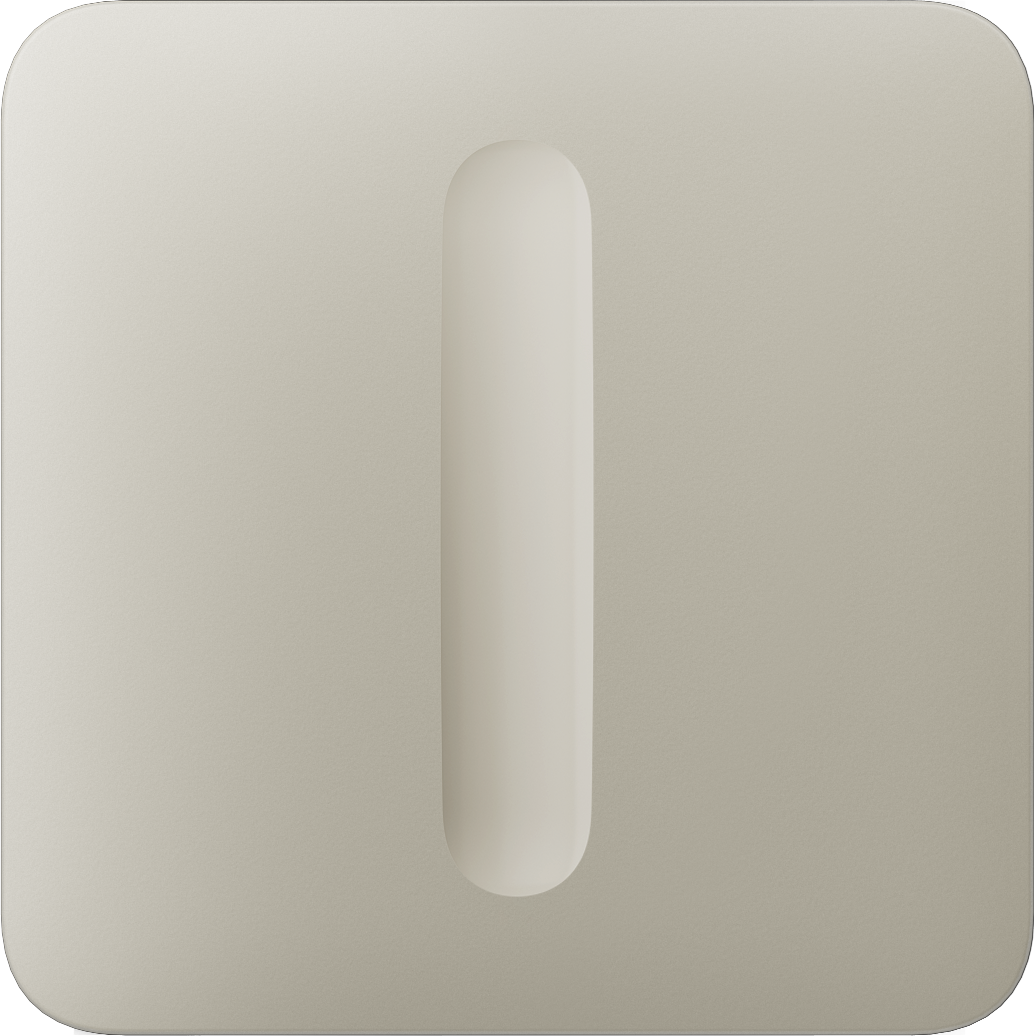 Beige quadratische Fläche mit vertikaler ovaler Vertiefung in der Mitte.