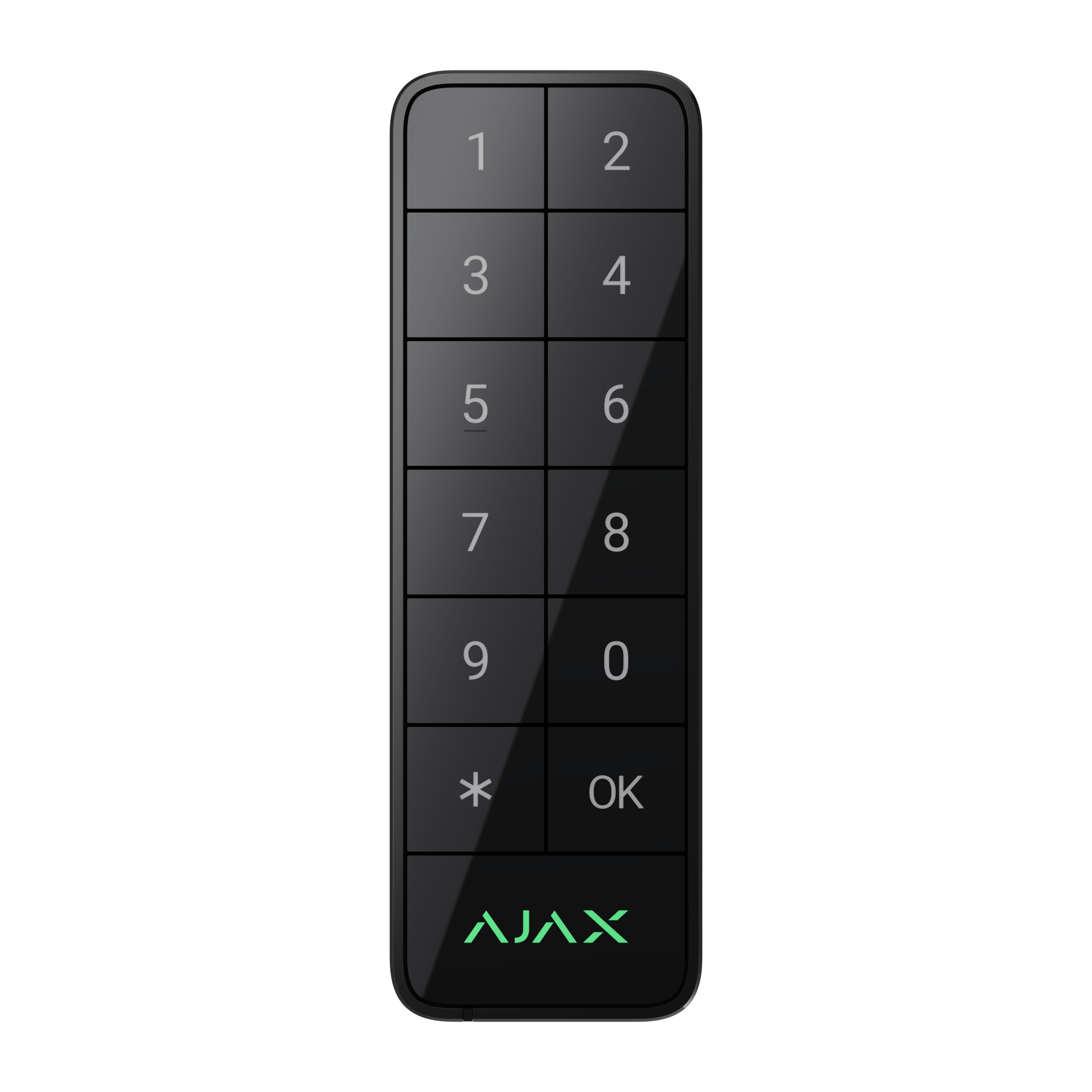 Schwarze numerische Tastatur mit Tasten von 1 bis 9, einem Sternsymbol, OK-Button und dem Wort "AJAX" unten.