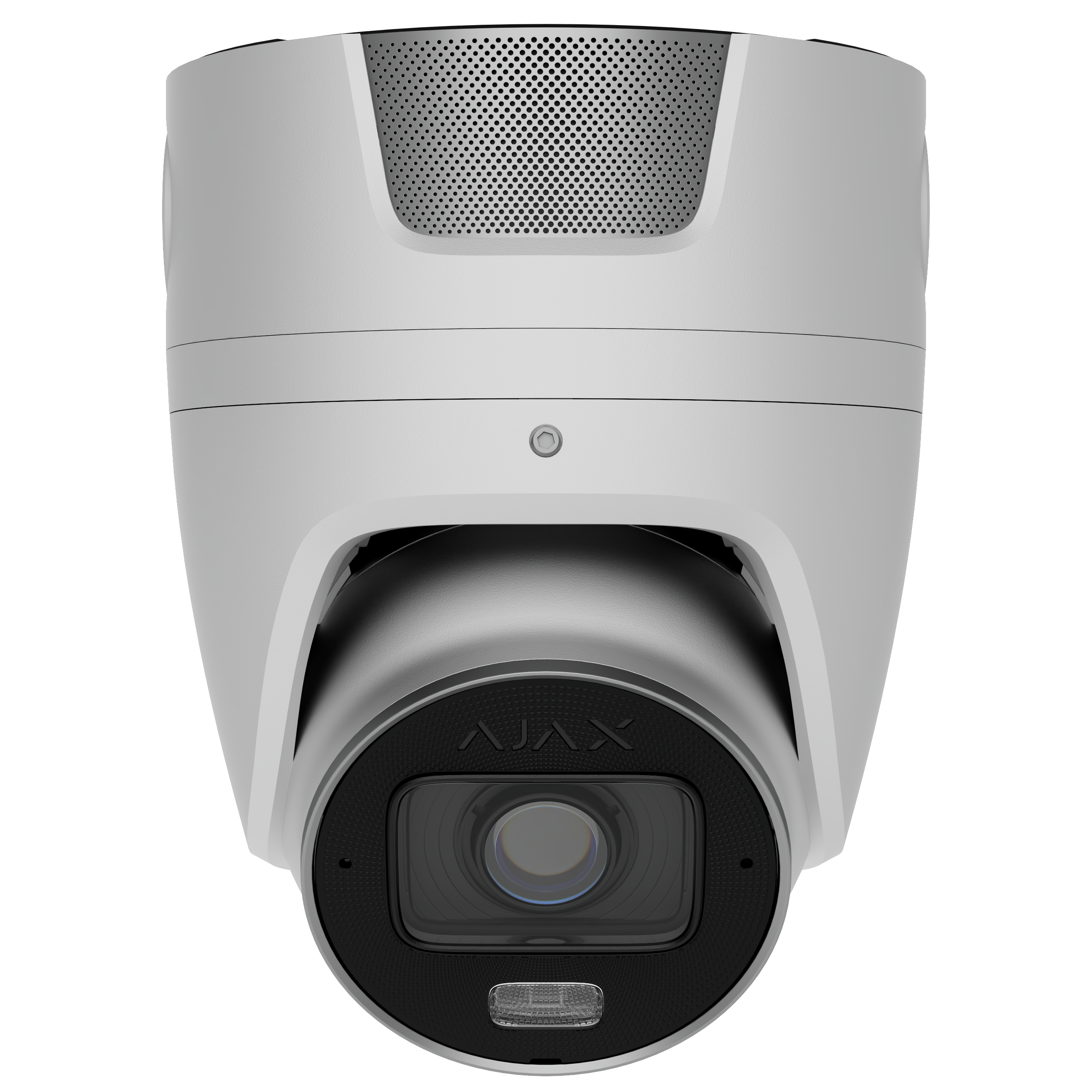 Überwachungskamera mit modernem Design und Objektiv in der Mitte.