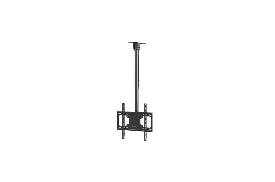 Deckenhalterung für einen Fernseher, mit verstellbarem Arm und Befestigungspunkten.