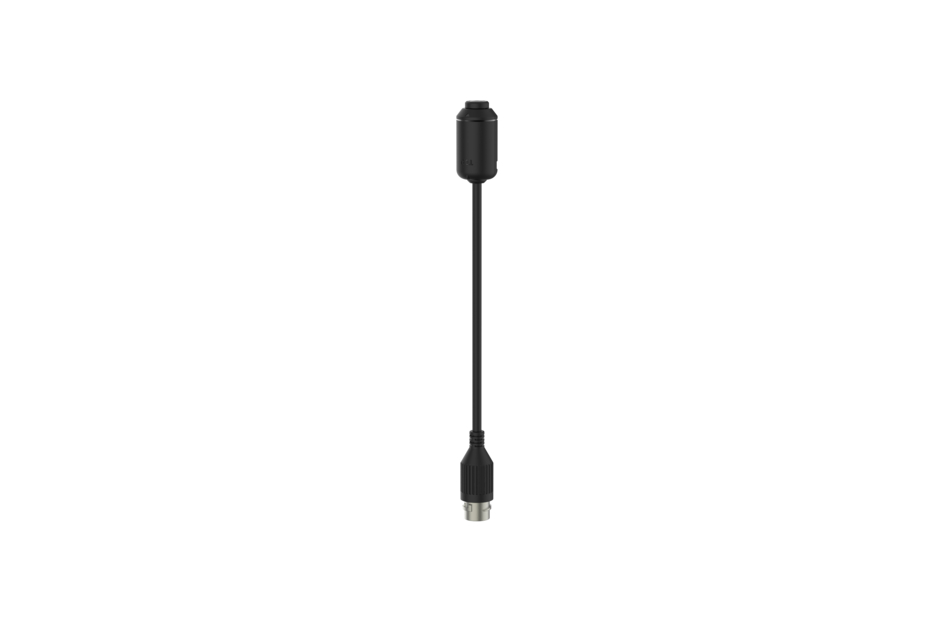 Ein schwarzes Kabel mit einem Stecker an jedem Ende, möglicherweise für Audio- oder Videogeräte geeignet.
