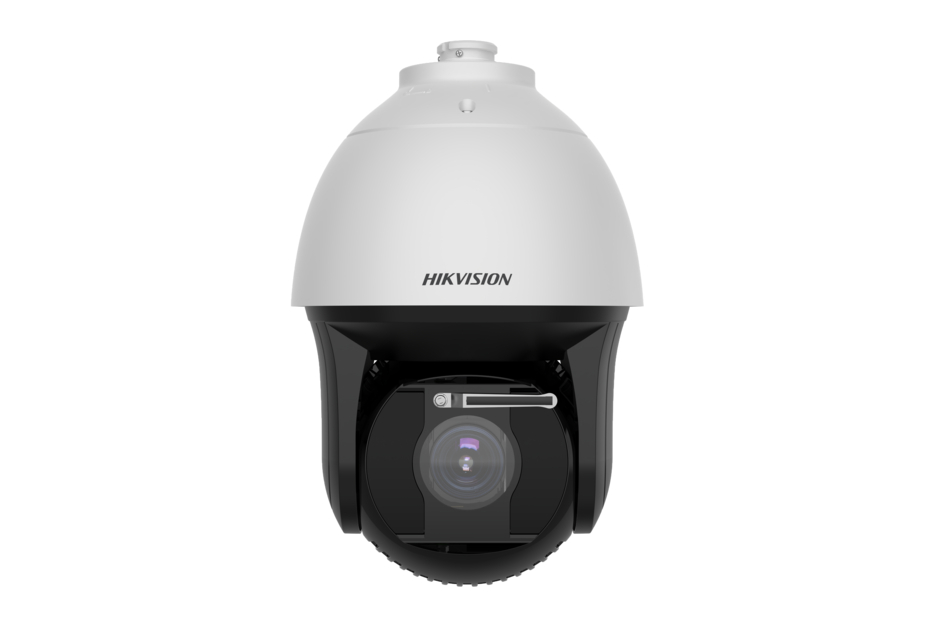 Sicherheitskamera mit kugelförmigem, weißem Gehäuse und sichtbarem Objektiv von Hikvision.