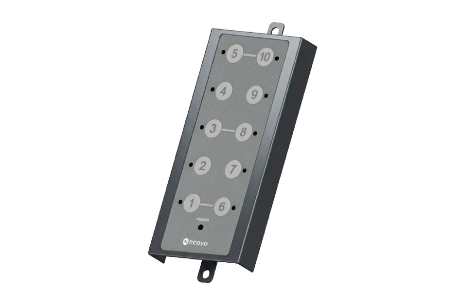 Ein schwarzes elektronisches Bedienfeld mit zehn nummerierten Knöpfen.