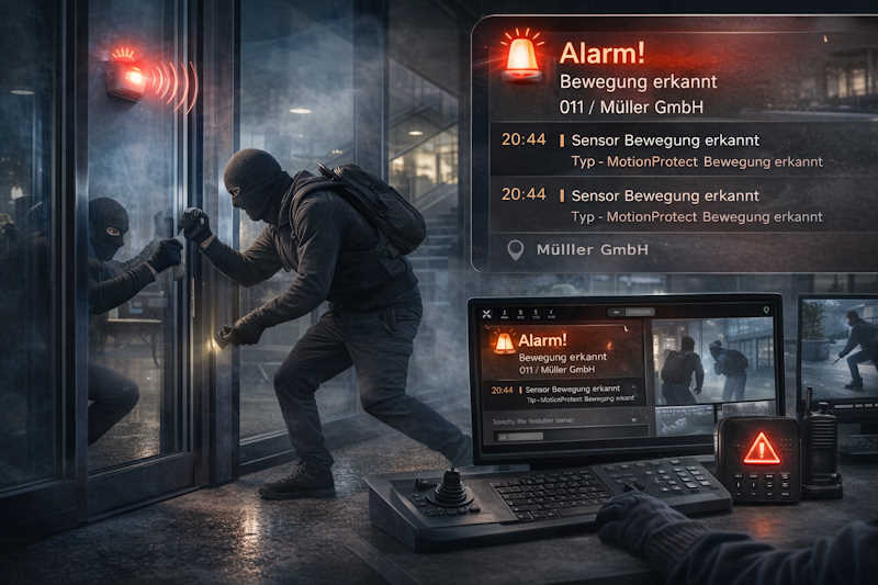 Einbruchversuch bei Unternehmen – Alarmanlage erkennt Täter und löst Sirene sowie Leitstellenalarm aus