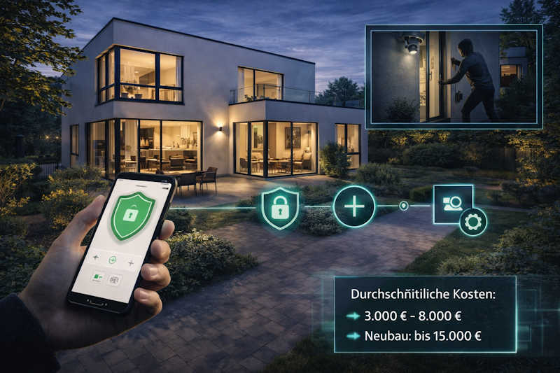 Einfamilienhaus mit moderner Alarmanlage und Beleuchtung