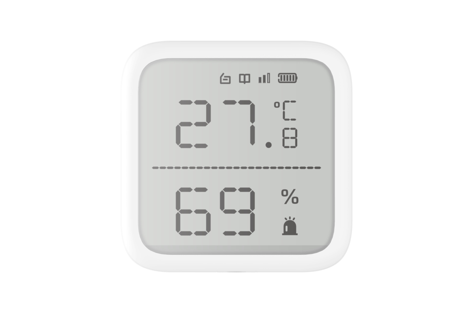 Ein digitales Thermo-Hygrometer zeigt 27,8 Grad Celsius und 69 Prozent Luftfeuchtigkeit an.
