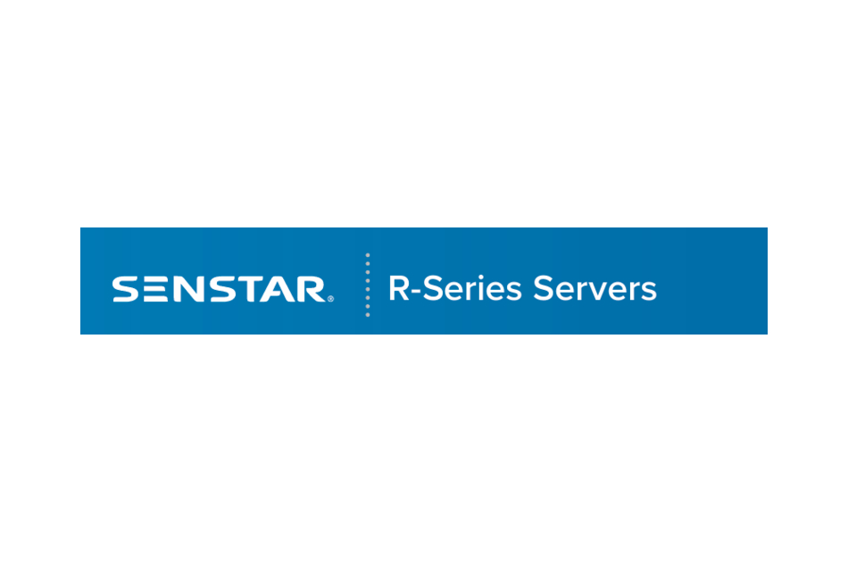 Blaues Banner mit dem weißen Schriftzug "SENSTAR R-Series Servers".