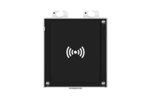 Schwarzes elektronisches Gerät mit weißem Symbol für drahtlose Kommunikation