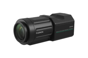 Schwarzes Fujinon-Kameramodul mit großem Objektiv und optischer Bildstabilisierung