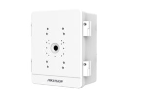 Weiße Hikvision-Kameraabdeckung mit zentraler Objektivöffnung und seitlichen Montagescharnieren