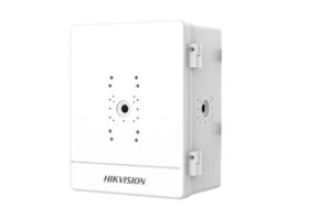 Weiße Hikvision-Kameraabdeckung mit zentraler Objektivöffnung und seitlichen Befestigungsscharnieren