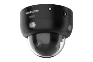 Hikvision-Dome-Überwachungskamera mit schwarzem Gehäuse und transparenter Kuppel