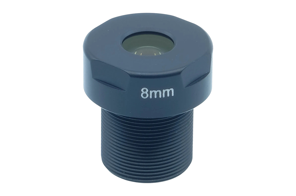 8-mm-Objektiv mit Gewinde und blauem Gehäuse