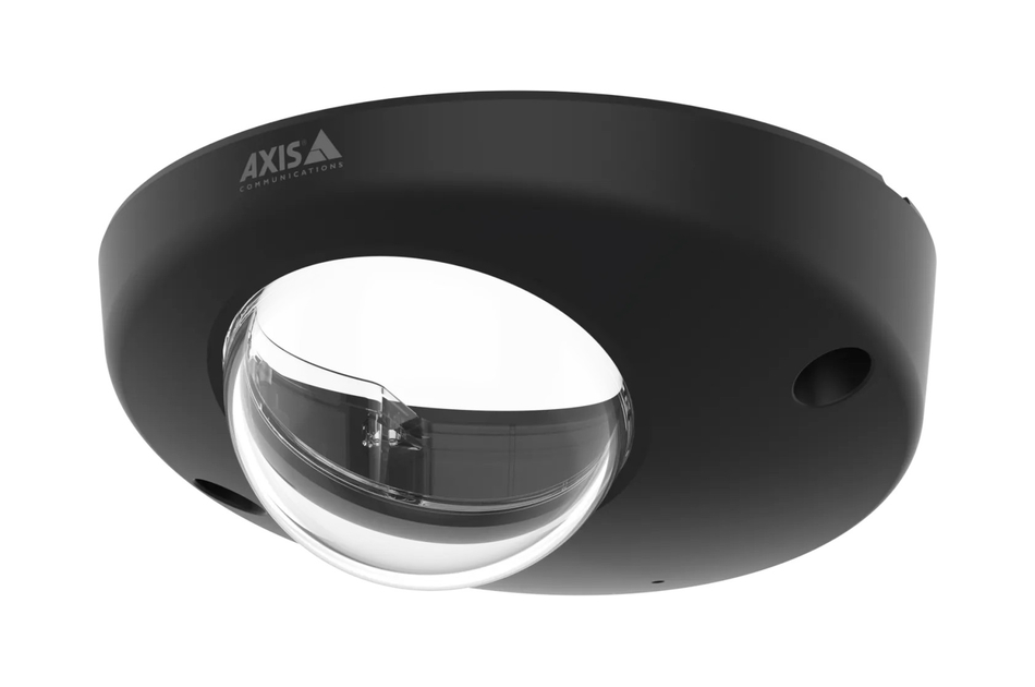 Schwarze Axis-Überwachungskamera mit rundem Gehäuse und transparenter Schutzkuppel