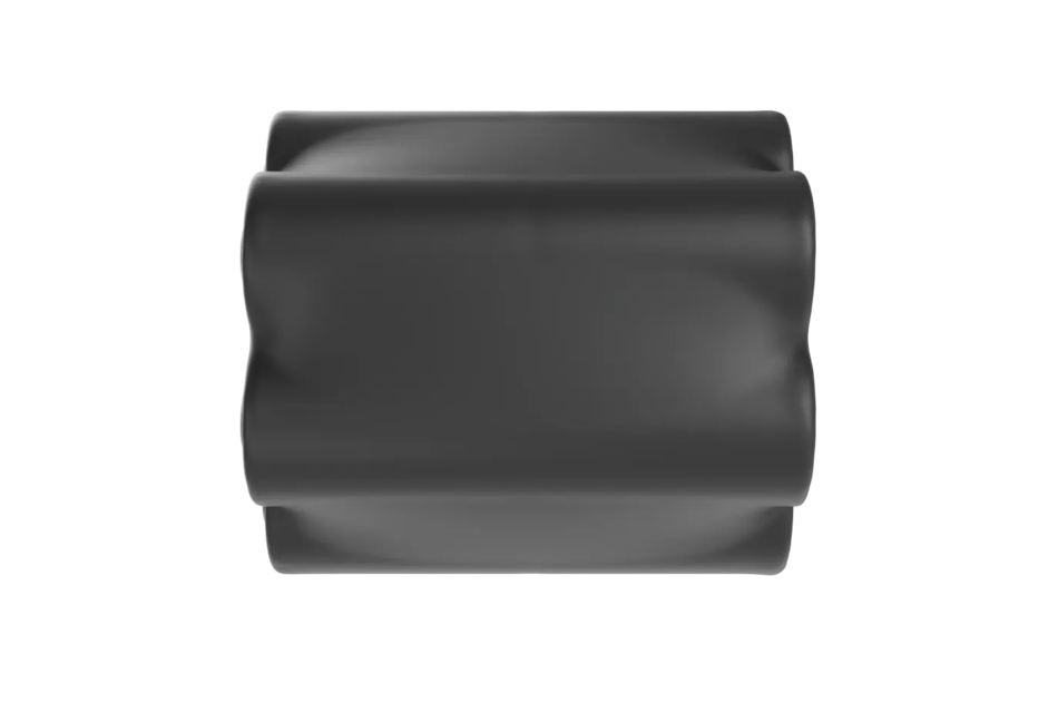 Schwarze, gepolsterte Armlehne eines Sessels oder Sofas in Frontalansicht