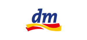 dm-Logo über geschwungenen roten und gelben Streifen