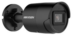 Schwarze Überwachungskamera der Marke Hikvision mit zylindrischem Gehäuse und Wandhalterung.