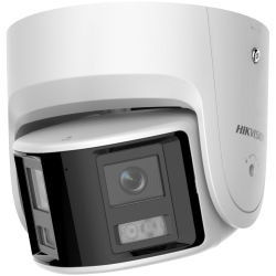 Überwachungskamera der Marke Hikvision mit markantem Gehäuse und sichtbarer Linse.