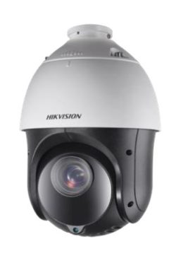 Eine moderne Hikvision Überwachungskamera mit Dome-Design, die überwiegend in Schwarz und Weiß gehalten ist.