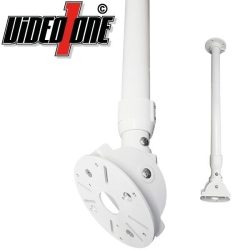Weiße Deckenhalterung von VideoOne, geeignet zur Installation von Deckenprojektoren, mit verstellbarem Rohr und runder Montageplatte.