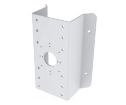 Ein L-förmiges Metallhalterungsstück mit mehreren Löchern, geeignet zur Befestigung an Wänden oder anderen Oberflächen.