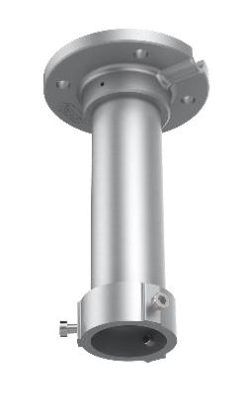 Silberfarbenes zylindrisches Metallteil, das an einer runden Platte befestigt ist, typischerweise für mechanische oder industrielle Anwendungen.