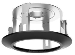 Ein rundes, technisches Bauteil mit einem schwarzen Rand und mehreren grauen Stützen, möglicherweise ein Teil eines Lüftungs- oder Beleuchtungssystems.
