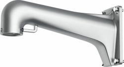 Silberner Metallhalterung mit einer abgewinkelten Armstruktur zur Wandmontage.