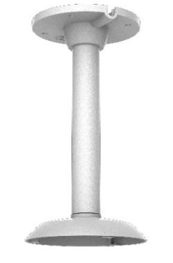 Eine weiße Kamerahaltehalterung mit zylindrischem Arm, geeignet für Deckenmontage in Innenräumen.