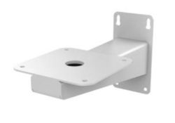 Weiße Wandhalterung aus Metall mit rechteckiger Basis und rundem Loch in der Mitte.