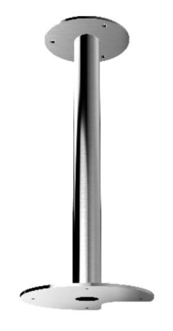 Eine silberne metallische Stange mit runden Befestigungsplatten an beiden Enden.