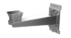 Ein silberner Metallhalter, der an einer Wand befestigt ist, mit Schrauben an beiden Enden zur Stabilisierung.