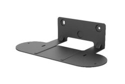 Schwarze Wandhalterung aus Metall mit ovaler Basis und zwei Befestigungslöchern an der senkrechten Platte.