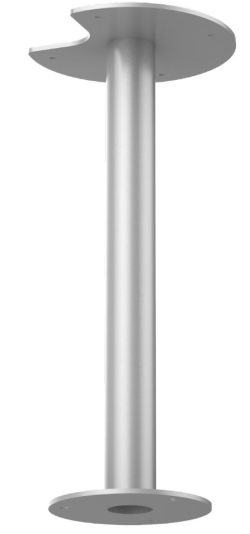 Zylindrische Metallhalterung mit runden Flanschplatten an beiden Enden und einem Ausschnitt am oberen Flansch.