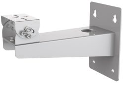 Metallhalterung in L-Form mit mehreren Schraublöchern und einer verstellbaren Verbindung, geeignet zur Wandmontage.