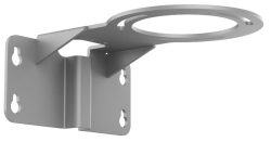 Metallhalterung mit runder Öffnung, montiert auf einer rechteckigen Fläche mit vier Schraubenlöchern, geeignet für die Wandmontage.