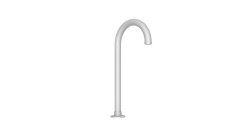 Ein modern gestalteter Wasserhahn mit gebogenem Auslauf und schlichtem Design vor weißem Hintergrund.