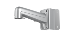 Silberne Wandhalterung für Überwachungskameras mit abgerundeter Armform.