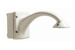 Weiße Wandhalterung mit gebogenem Arm.