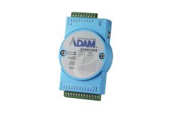 Blaues Datenmessmodul ADAM-6060 mit mehreren Anschlüssen.