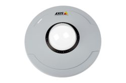 Ein graues, rundes Gerät von AXIS Communications mit einer zentralen Kuppel.