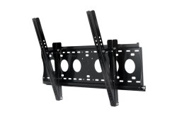 Ein neigbarer, schwarzer TV-Wandhalter aus Metall mit mehreren Befestigungsöffnungen.