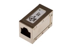 Ein Cat.6 RJ45 Inline-Koppler aus Metall mit UL-Zertifizierung, mit einer Buchse auf jeder Seite.