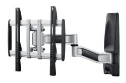 Eine schwenkbare TV-Wandhalterung aus Metall mit mehreren Gelenken und Halterungen zur Befestigung eines Fernsehers.