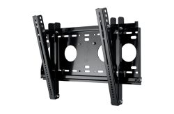 Schwarze TV-Wandhalterung mit Neigefunktion.