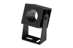 Schwarze, verstellbare Kamerahalterung aus Metall mit quadratischer Form und Schwenkgelenk.
